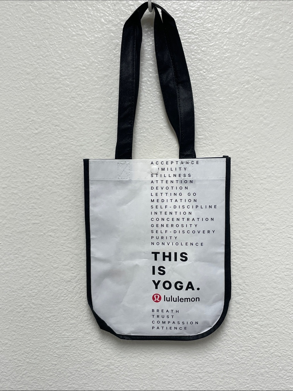 lululemon athletica White and Black 'This Is Yoga' Small Tote Bag 9 x 12 inches
